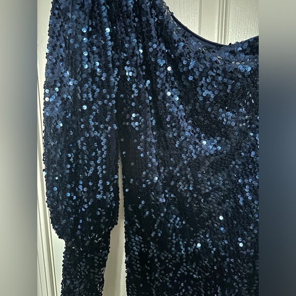 camila coelho katya mini dress in navy | sequin sparkle puff sleeve | size XS - Picture 3 of 10